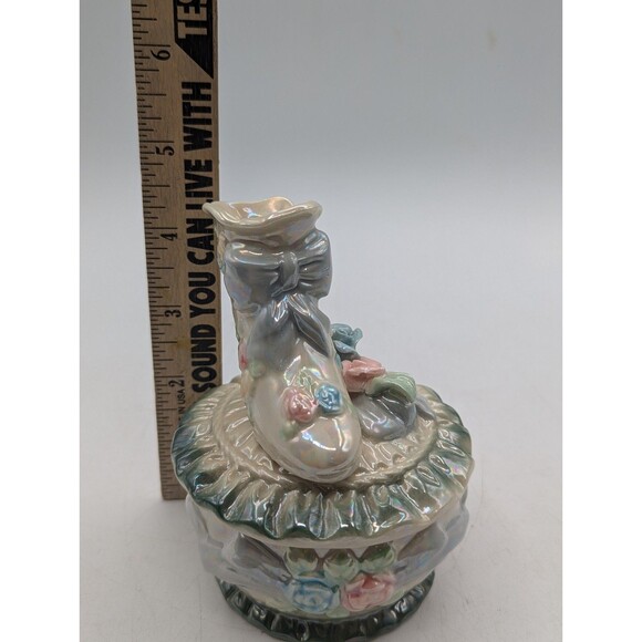 Vintage Trinket Box Victorian Boot Floral Green Ring Box - Picture 6 of 13